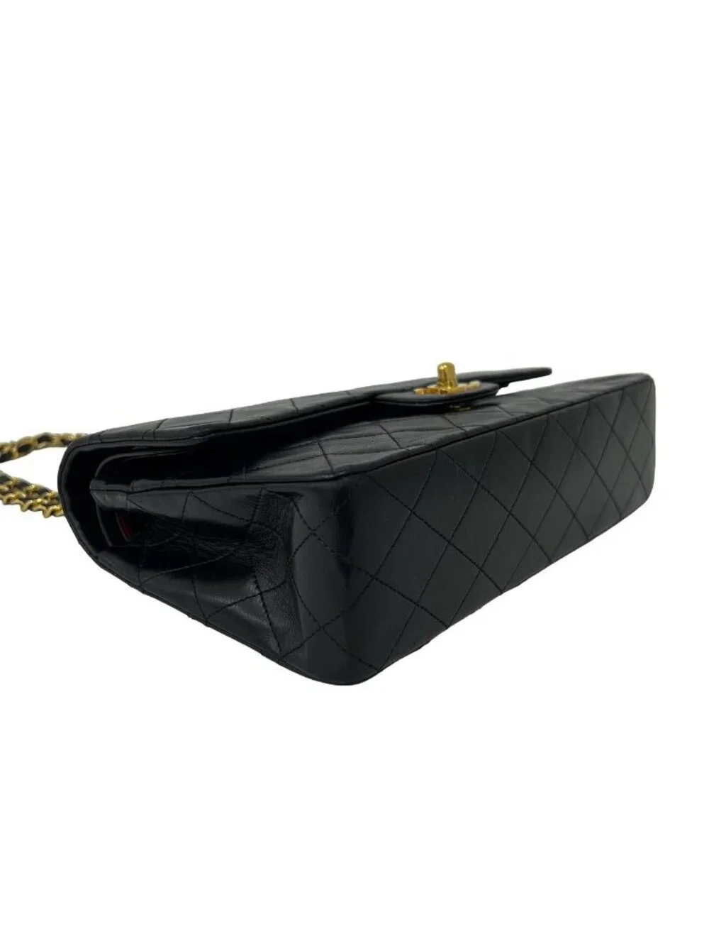 Chanel Vintage Quilted Double Flap Lambskin Chain Shoulder Bag Black
